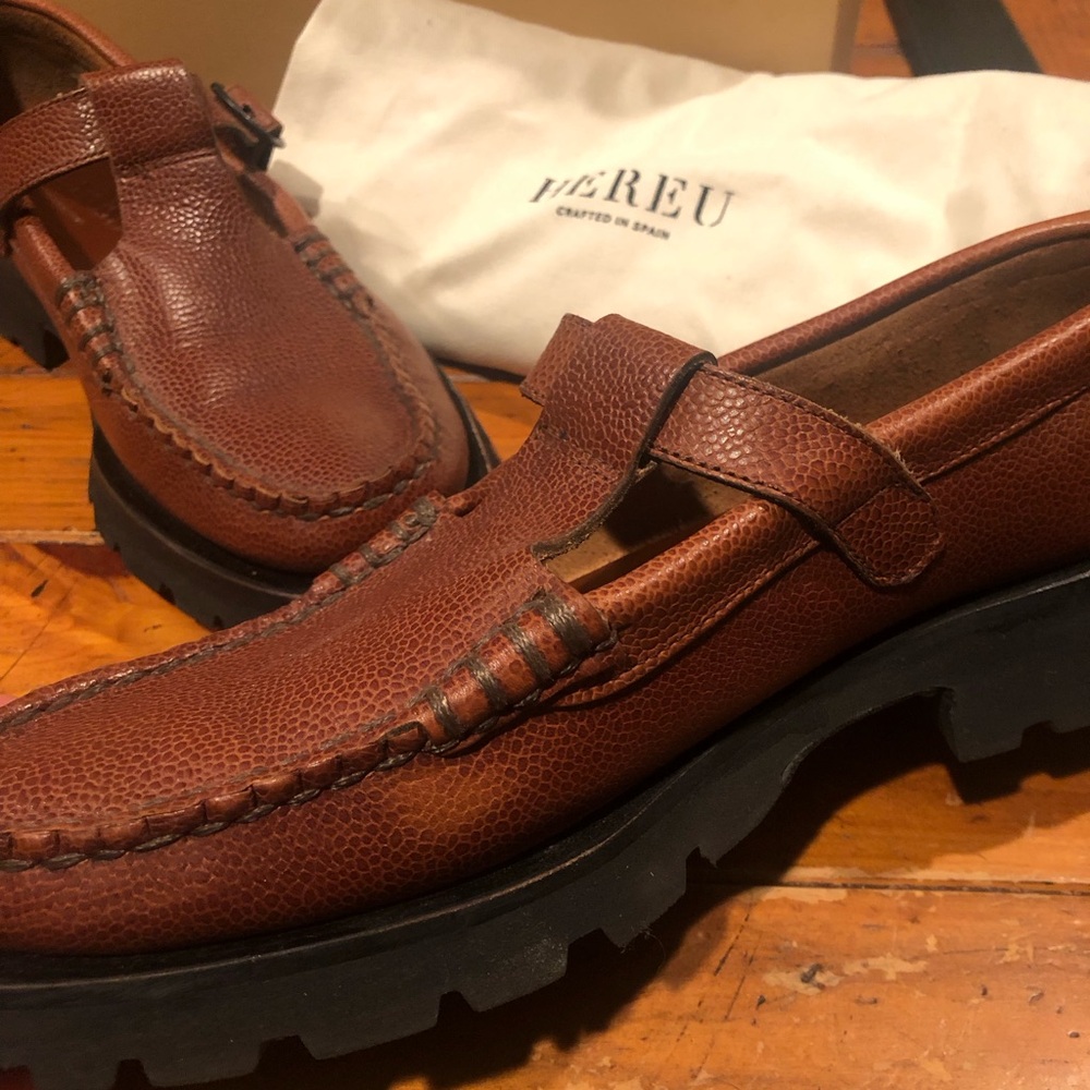 Hereu Alber Sport T-Strap Shoe in Tan Pebble